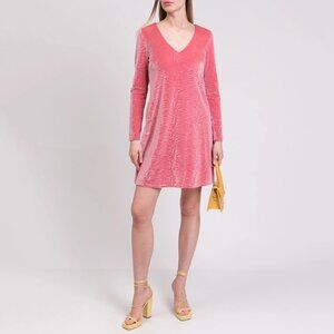 NWOT Traffic People Velour Velvet Jacquard Pink Shift Dress Zippered Back Zebra